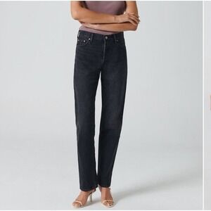 Aritzia DENIM FORUM The Patti Mid Rise Straight Jeans Gray Wash Women sz 26